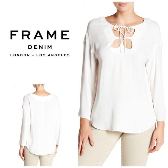 Frame Denim Tops - FRAME white lace neck top.